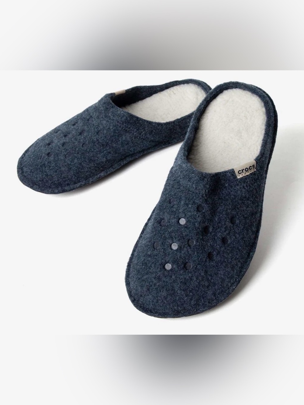 CROCS Felt Mule Slippers in Navy Blue with White Lining